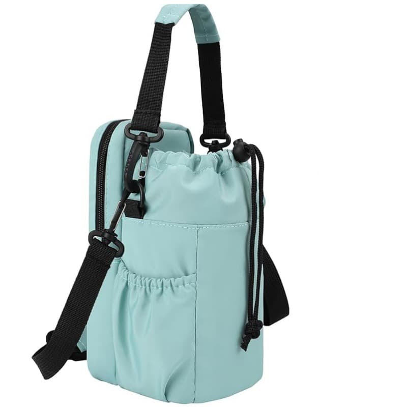 Green Portable Crossbody Water Bottle Holder with Multiple Pockets - Thermal