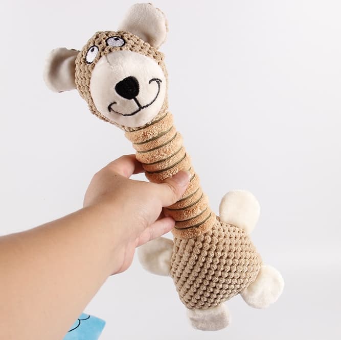 2-Piece Brown Long Neck Plush Dog Toy - Interactive Chew & Cuddle Toy