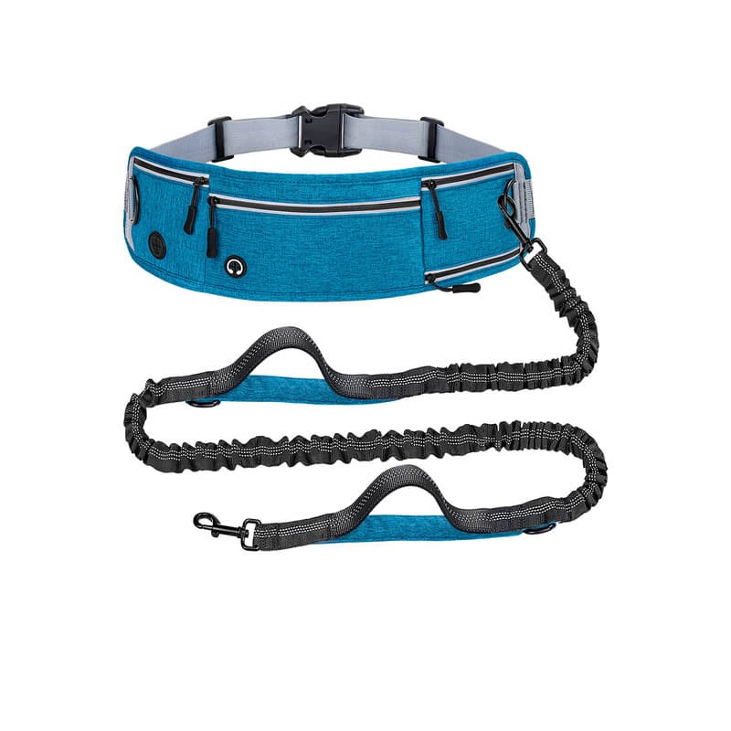 Blue Shock-Absorbing Running & Dog Walking Belt - Integrated Waist Pack