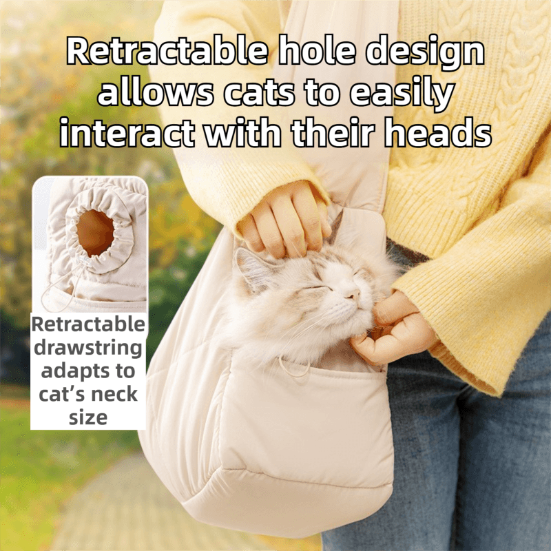 Light Grey Foldable Insulated Quilted Pet Shoulder Bag with Adjustable Peep