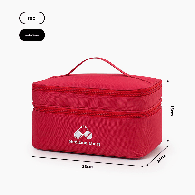 Red Medium Double-Layer Medicine Organizer - Portable First Aid Storage Case
