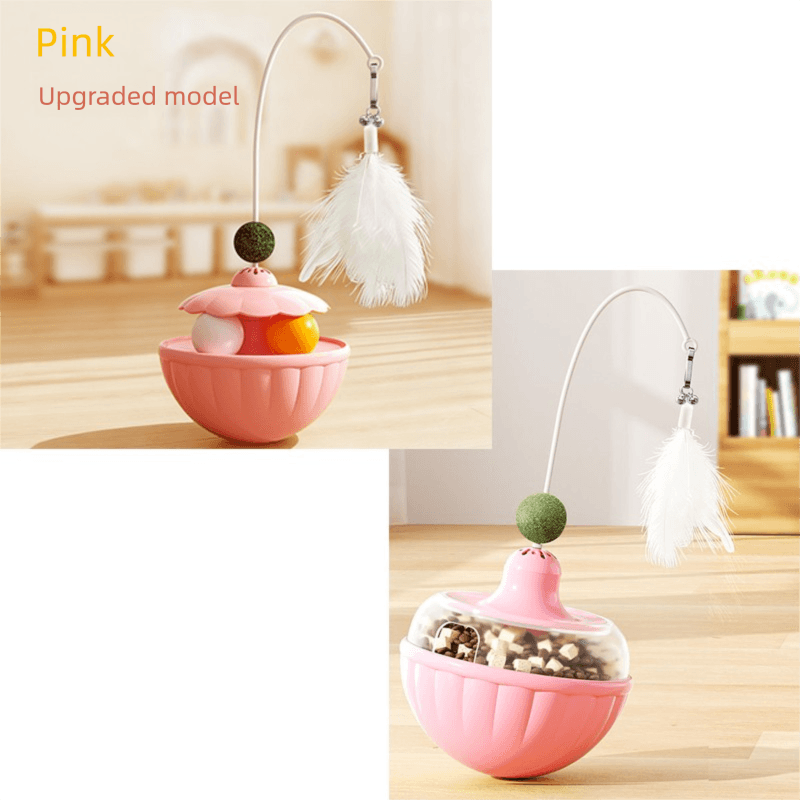 Pink 2-Piece Interactive Cat Wobble Toy Set - Dual Ball Turntable & Feeder