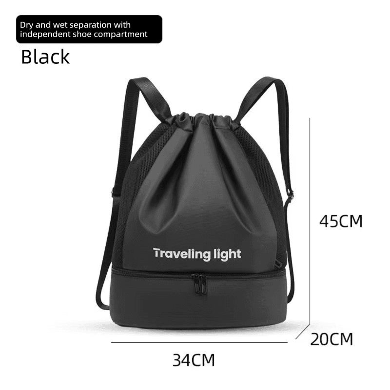 Black Waterproof Drawstring Swimming Backpack with Wet Dry Separation