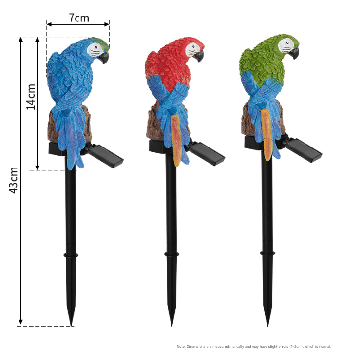 Red Solar Powered Parrot Garden Stake Lights - Waterproof Resin LED