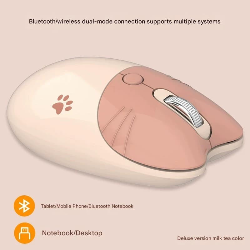 Cat Shaped Wireless Office Mouse - Dual Mode - Milk tea color