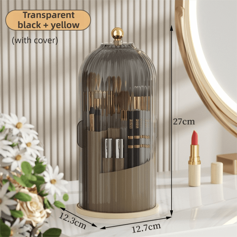 Yellow 360° Rotating Makeup Brush Holder with Black - Yellow Black