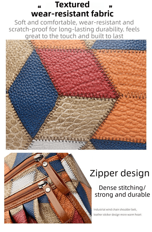 Lightweight PU Leather Pleated Shoulder Bag with Contrast Color Patchwork