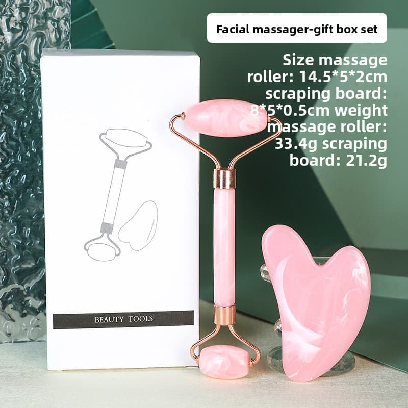 Double pink Dual-Head Resin Facial Roller and Heart-Shaped - Double Pink Gua