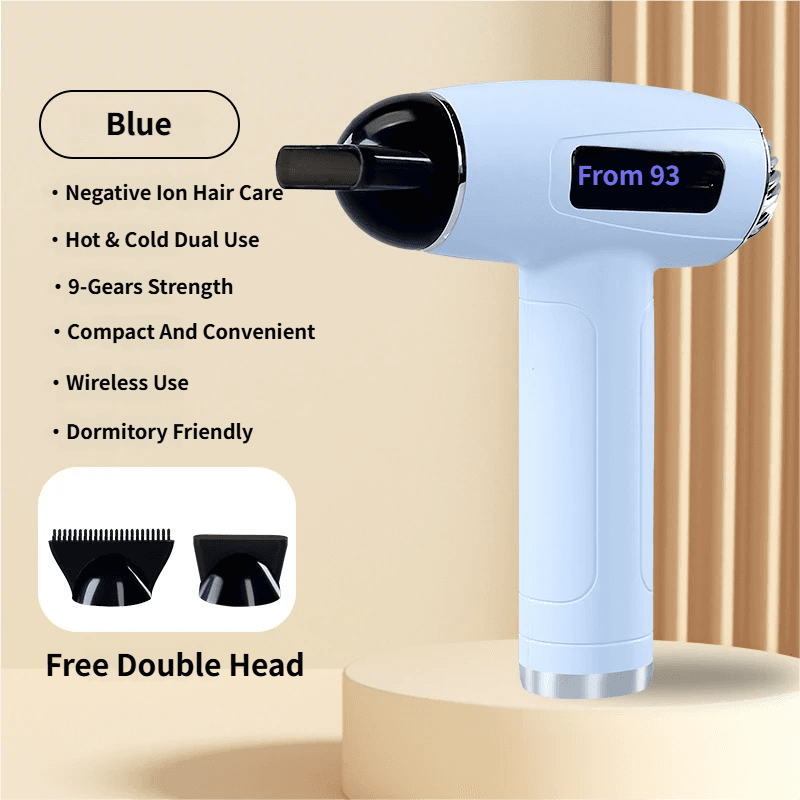 Blue Cordless Ionic Constant Heated Hair Dryer with LCD Display & 9 Wind