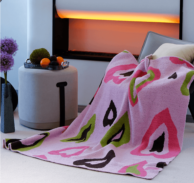 Pink Luxurious Chunky Knit Throw Blanket - Cozy & Thick Sofa Accent - 920g