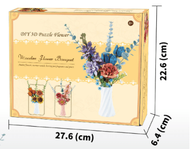 Orange DIY 3D Wooden Flower Bouquet Puzzle Set with Vase - Craft Kit