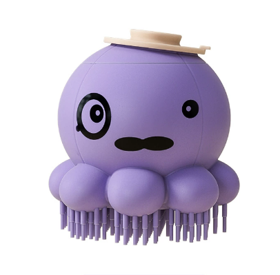 Purple 2-Pack Pet Bath Brush with Shampoo Dispenser - Soft Silicone Massager
