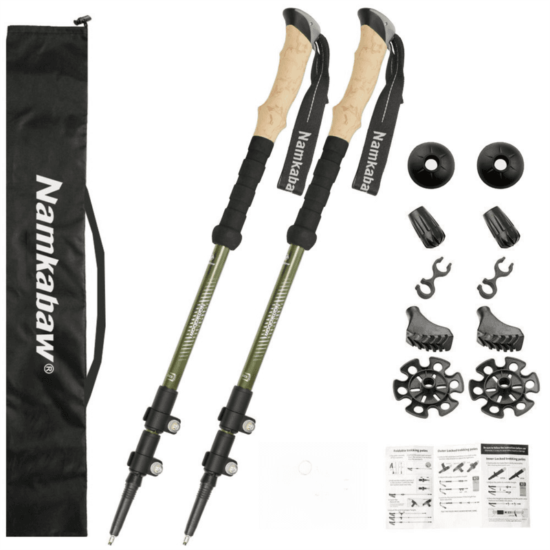2-Pack Green Aluminum Alloy Telescopic Trekking Poles - 65-135 cm