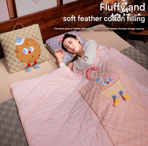 Pink Thick Fleece Cartoon Cookie Pillow Blanket 2-in-1 for Winter Car