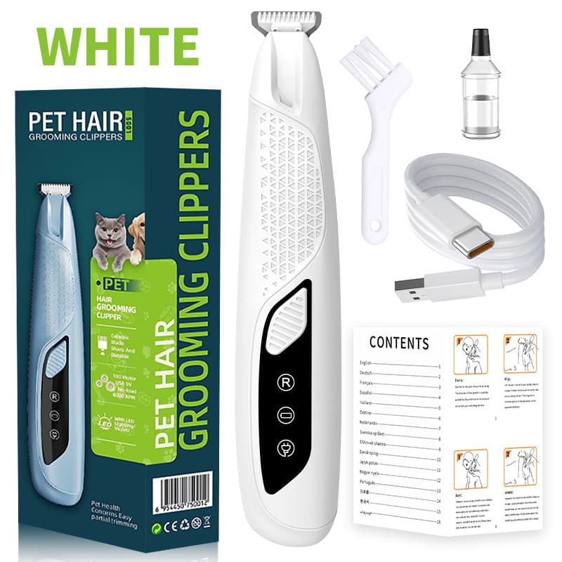 White Precision Pet Paw Trimmer - Waterproof & Rechargeable Grooming Clipper