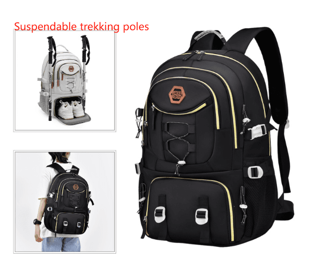 Black Large Capacity Backpack - Water-Resistant Oxford Rucksack for Travel