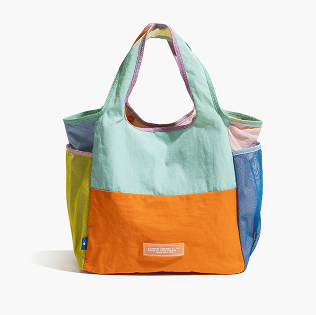 Orange Vibrant Colorblock Foldable Tote Bag Lightweight Reusable Shopping