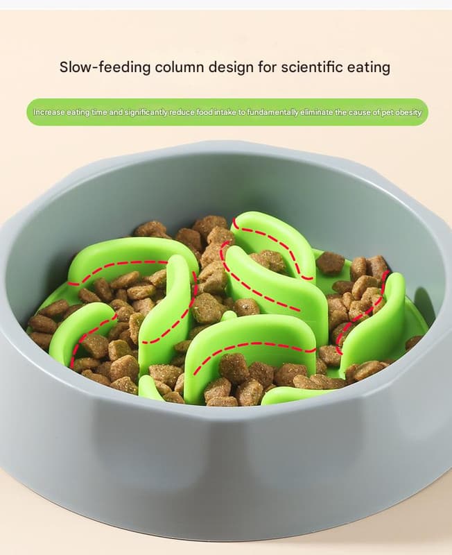 Slow Feeder Dog Bowl Set - Anti-Choke Puzzle Feeder Insert & Bowl - Cyan