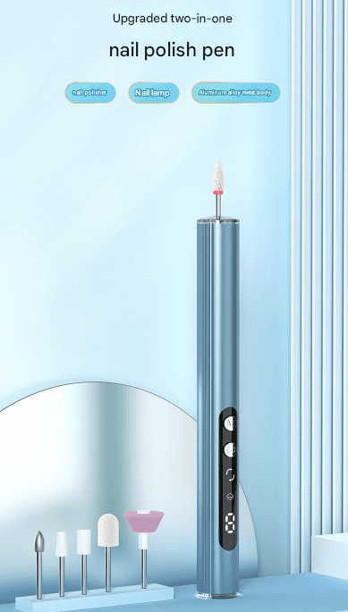 Blue Rechargeable Electric Nail Drill Pen with UV Curing Lamp - Professional