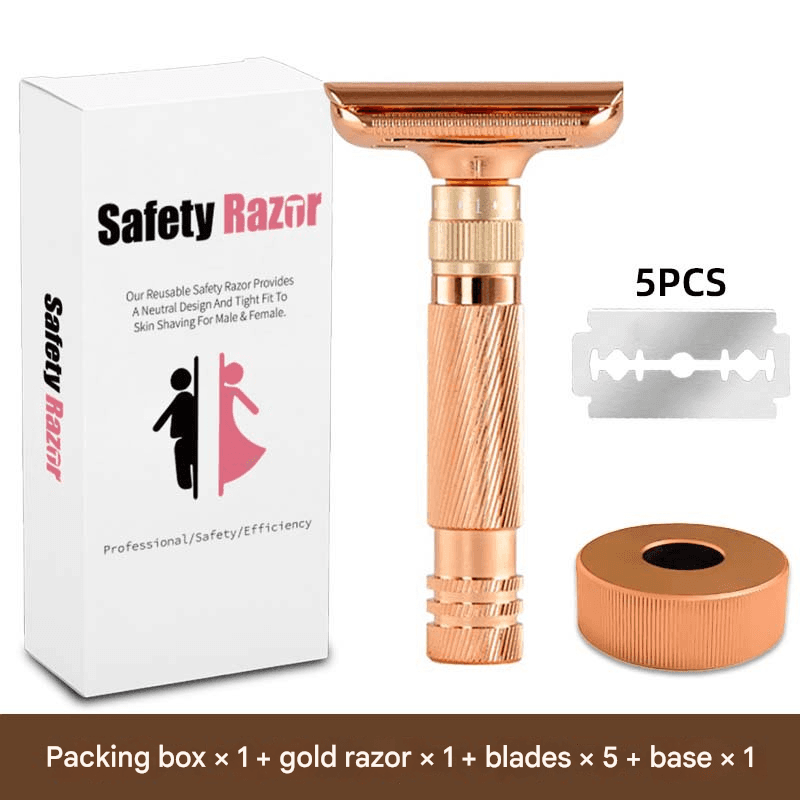 Rose gold Adjustable Double Edge Safety Razor Kit - 8-Setting Precision