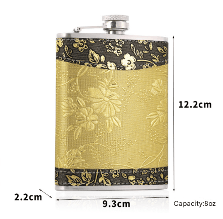 8oz Stainless Steel Hip Flask Gift Set with Floral Pattern and 2 Cups Plus