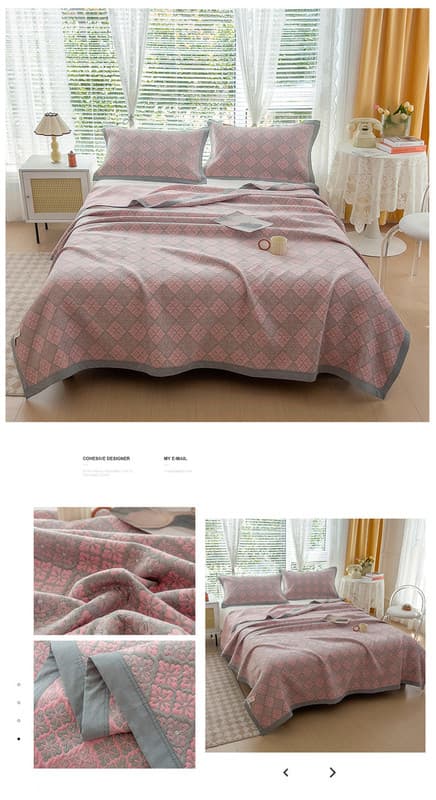 Grey and Pink Cotton Three-Layer Gauze Bed Cover Set - 120 × 150 cm