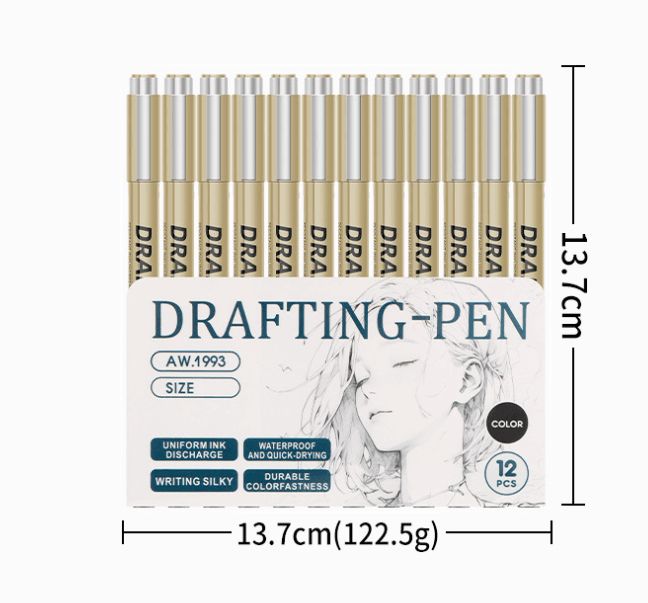 0.35mm 12-Piece Precision Drawing Pen Set - Waterproof Anime Sketching Pens