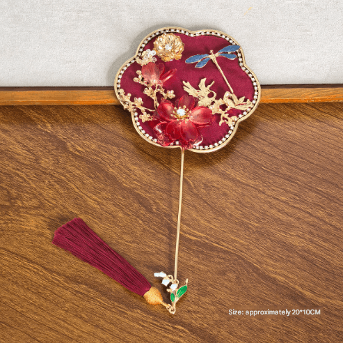 Red Exquisite Chinese Palace Style Mini Fan - Handheld Decorative Prop