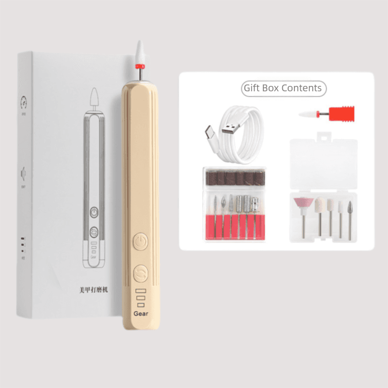 Khaki Pro Portable Electric Nail Drill Kit With 10 Bits - Fast, Quiet