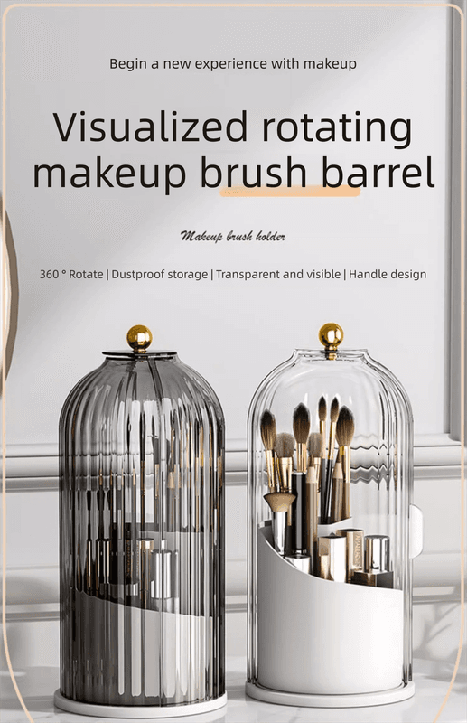 2-Piece Rotating Makeup Brush Organiser Set Dustproof Cosmetic Storage
