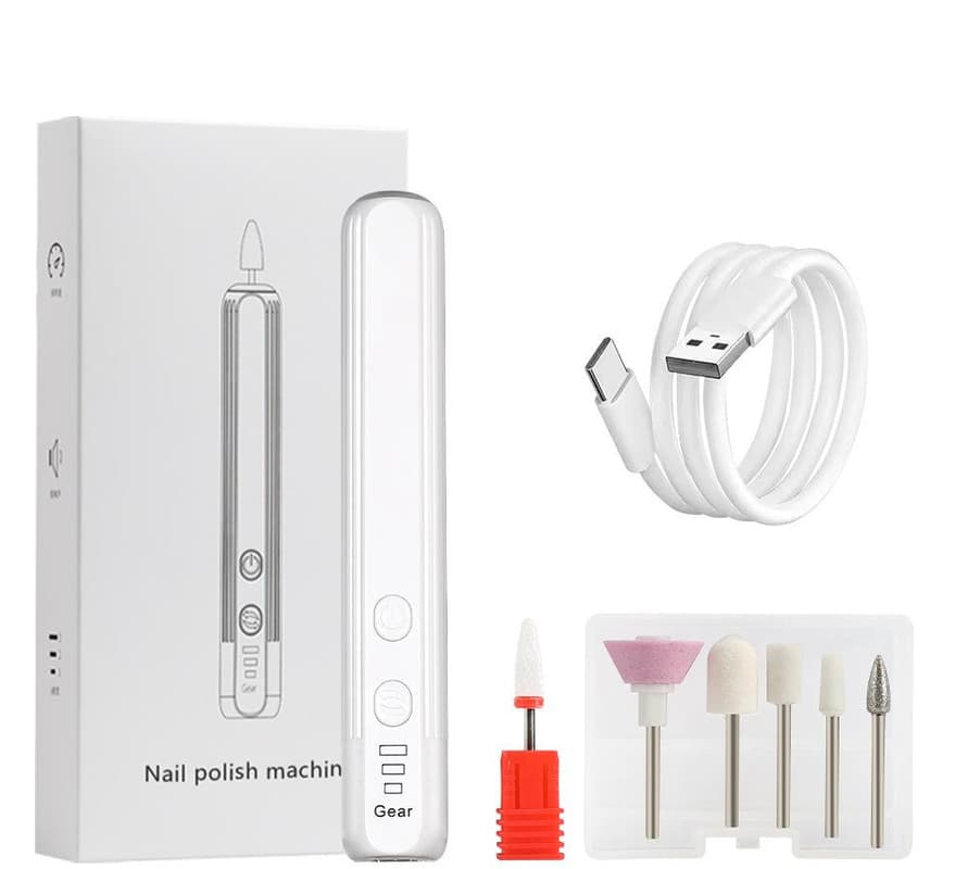 Portable Electric Nail Drill Pen Kit - USB-C Rechargeable, 3-Speed - White