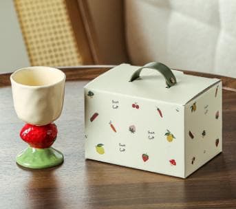 Red Whimsical Strawberry Stem Ceramic Goblet - 150 ml