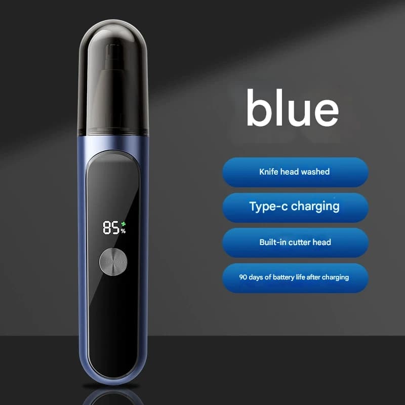 Electric Nose & Ear Hair Trimmer - USB-C Rechargeable, LED Display - Blue