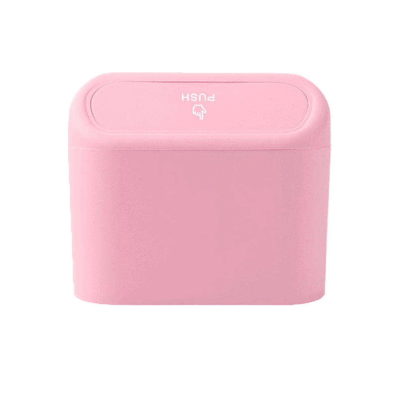 Pink Compact Car Trash Can 2 Pack Hanging Storage Bin with Push Lid