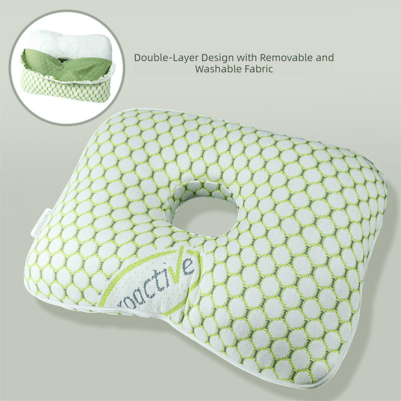 Green Ergonomic Ear Pillow with Hole for Side Sleepers - Pressure Relief