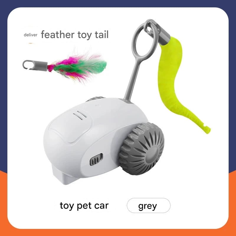 Interactive Smart Cat Toy Car - Automatic Obstacle Avoidance, Feather - Gray