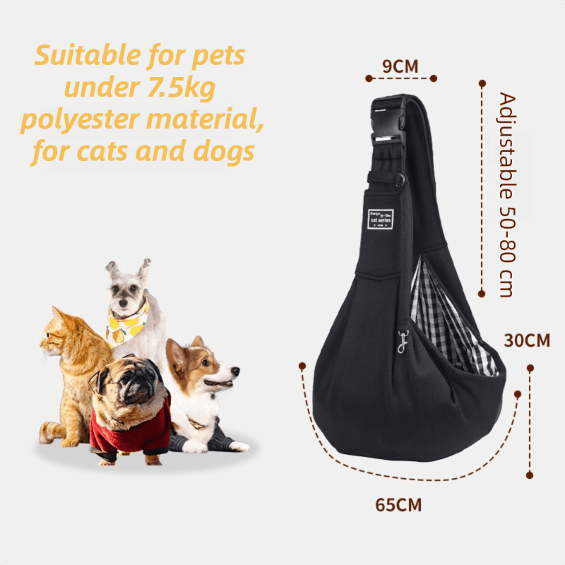 Black Lightweight Breathable Pet Crossbody Bag with Adjustable Padded Strap