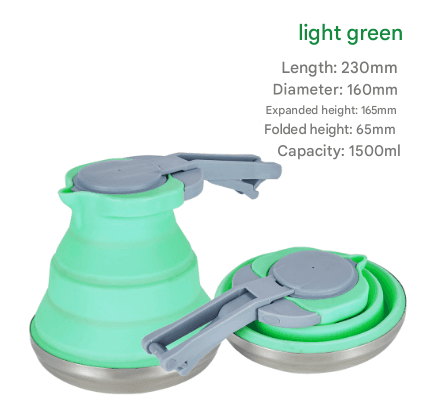 Light Green 1.5L Collapsible Silicone Camping Kettle - Portable Foldable