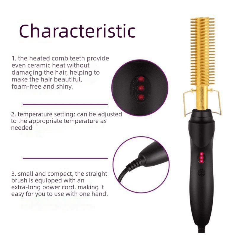 Electric Hot Comb Hair Straightener & Curler Titanium Alloy Fast - White