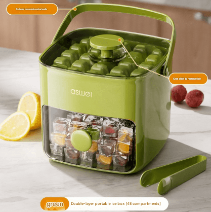 Green Innovative Press-Release Ice Cube Maker - Dual Layer Trays - 48 Cubes