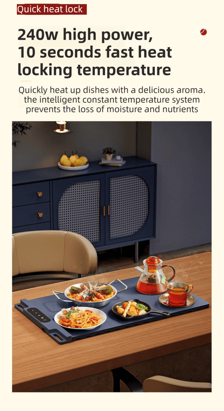 Blue 65 × 38 cm Roll-Up Food Warming Silicone Mat with Precise Temprature