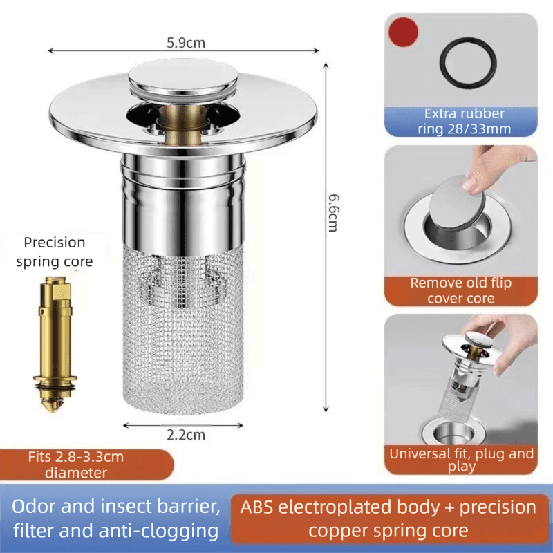 2-Pack Pop-Up Sink Stopper with Hair Catcher - Small 28 33mm