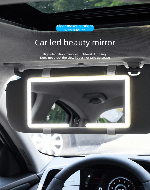 Car Visor Vanity Mirror with LED Lights Rechargeable Ultra-Thin Sun - White