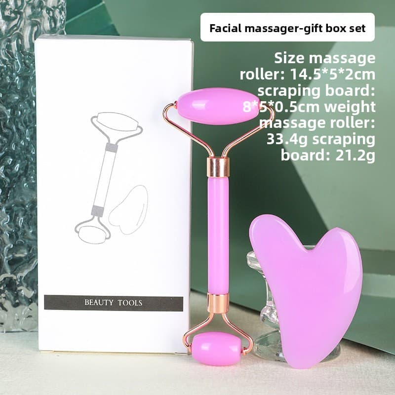 Purple Dual-Head Resin Facial Roller and Heart-Shaped Gua Sha Set for Home
