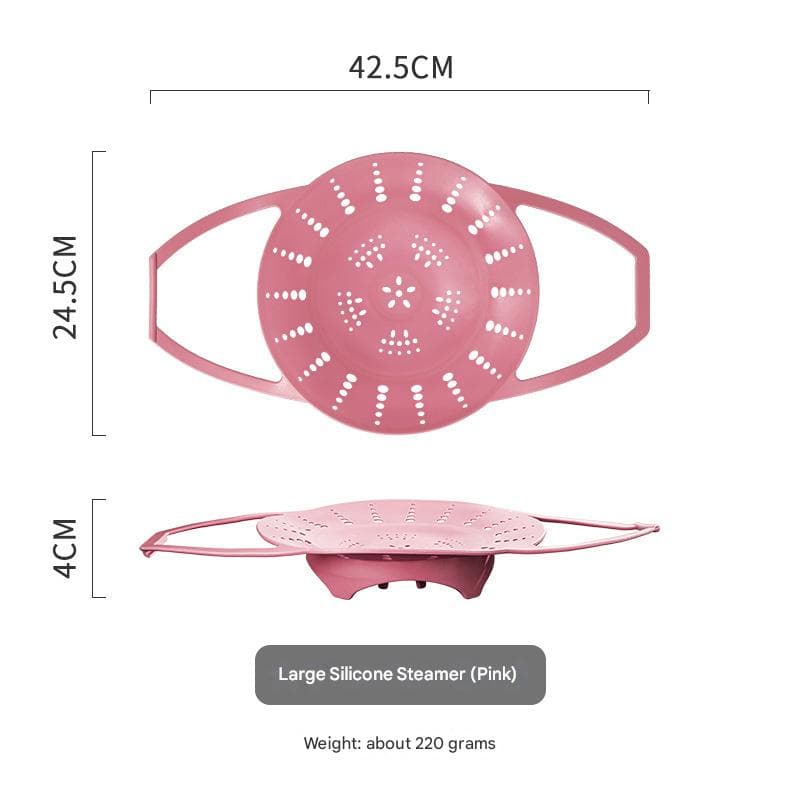 Large Pink Flexible Silicone Steamer Basket with Heat-Resistant Handles