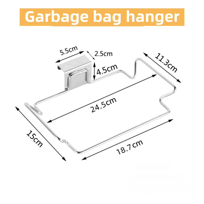 Large Stainless Steel Over-Cabinet Trash Bag Holder with Curved Ear Hook