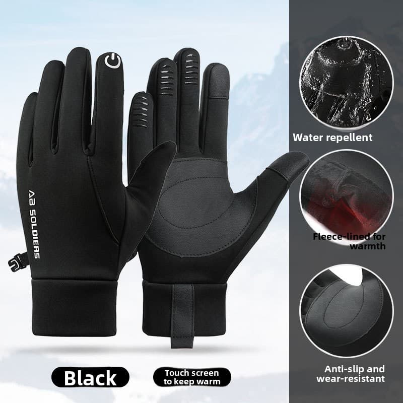 Black Winter Thermal Gloves for Men Outdoor Cycling Driving - Size:M