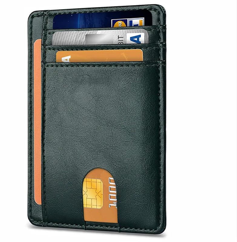 Slim Minimalist Leather Wallet with ID Window & RFID Blocking - Dark green
