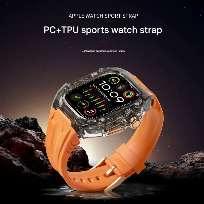 Transparent PC+TPU Sports Watch Strap & Case for Smart - Orange transparent