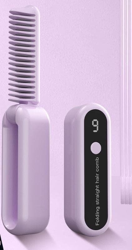 Foldable Wireless Hair Straightener Comb - 9 Temperature Settings - Purple